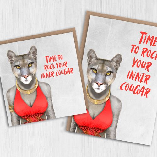Cougar birthday, Mother's Day card: Rock your inner cougar in off white (Animalyser)