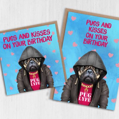 Tarjeta de cumpleaños Pug: Pugs y besos en tu cumpleaños (Animalyser)