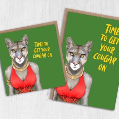 Cougar birthday card: Get your cougar on in green (Animalyser)