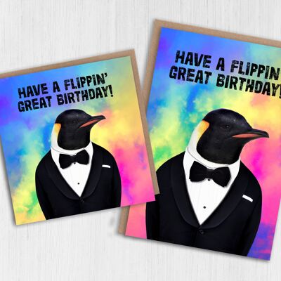 Biglietto d'auguri pinguino: Flippin' great birthday (Animalyser)