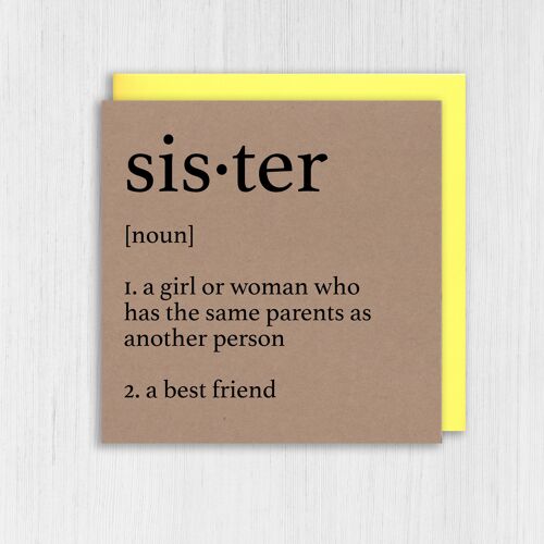 Kraft birthday card: Dictionary definition of sister