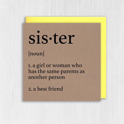 Tarjeta de cumpleaños de Kraft: Definición del diccionario de hermana