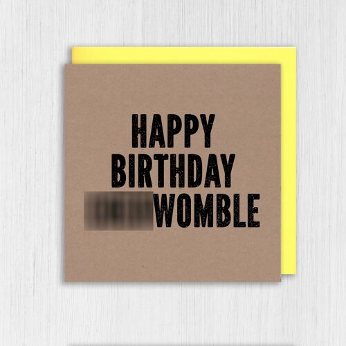 Kraft rude, swear word birthday card: Happy Birthday Cockwomble