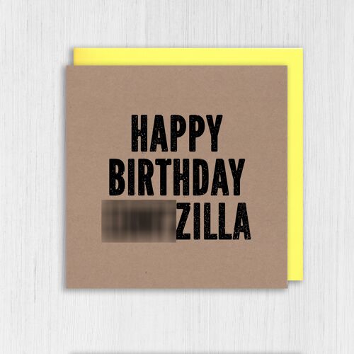 Kraft rude, swear word birthday card: Happy Birthday Cuntzilla