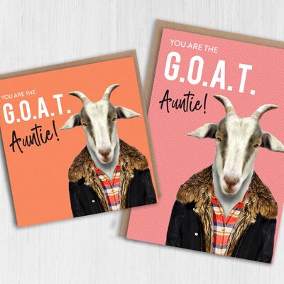 Goat birthday card - Greatest of all time (G.O.A.T.) Auntie (Animalyser)