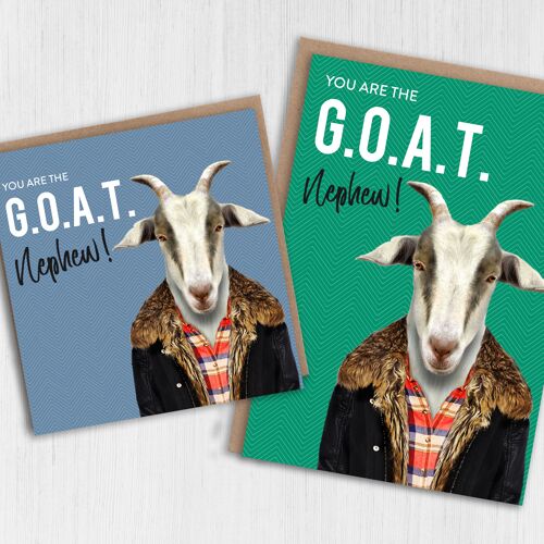 Goat birthday card - Greatest of all time (G.O.A.T.) Nephew (Animalyser)