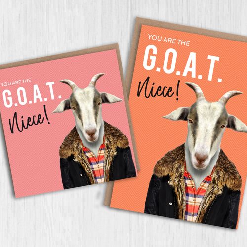 Goat birthday card - Greatest of all time (G.O.A.T.) Niece (Animalyser)