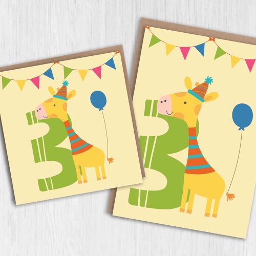 Zoo animal, giraffe 3rd birthday child's birthday card