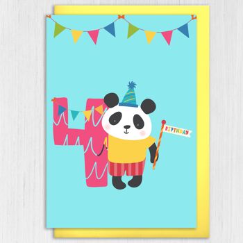 Animal du zoo, carte d'anniversaire pour enfant panda 4e anniversaire 3