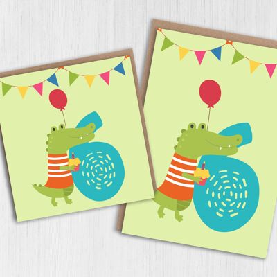 Zoo animal, crocodile 6th birthday child's birthday card