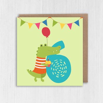 Animal de zoo, carte d'anniversaire d'enfant de crocodile 6e anniversaire 2