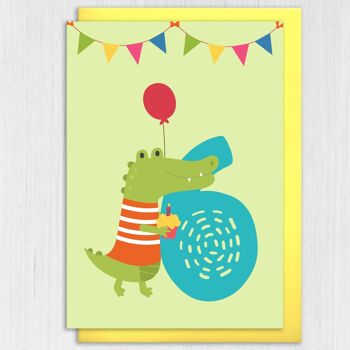 Animal de zoo, carte d'anniversaire d'enfant de crocodile 6e anniversaire 3