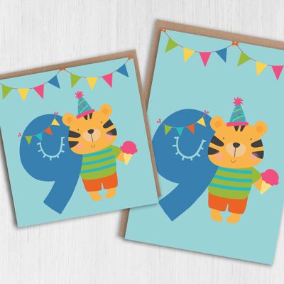 Animal du zoo, carte d'anniversaire pour enfant 9e anniversaire tigre