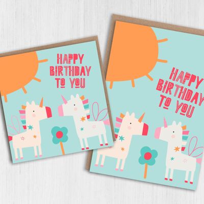 Tarjeta de cumpleaños infantil Unicornio - Feliz cumpleaños a ti
