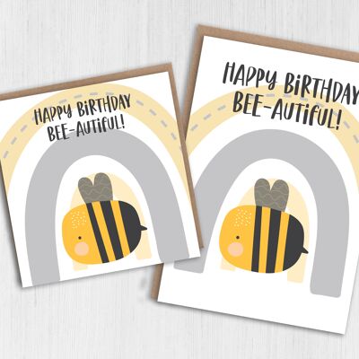 Biglietto d'auguri a tema ape - Happy birthday bee-autiful