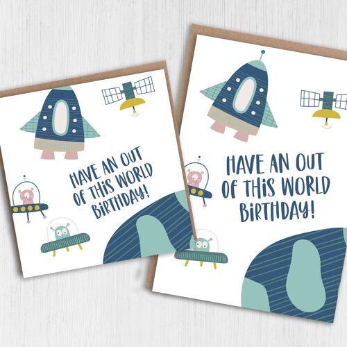 Space-themed children's birthday card - Out of this world birthday