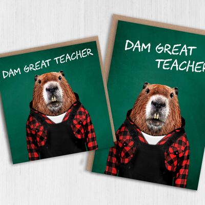 Tarjeta de agradecimiento del maestro castor - Dam great teacher (Animalyser)