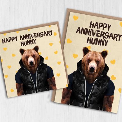 Tarjeta de aniversario del oso: Feliz aniversario hunny (Animalyser)