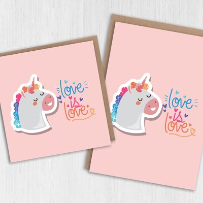 LGBTQ+ Pride unicorn card: Love is love