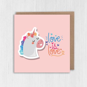 Carte de licorne LGBTQ+ Pride : L'amour c'est l'amour 2