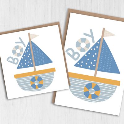 New baby boy boat-themed card