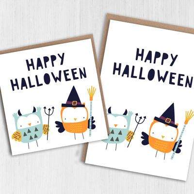 Halloween card - Owl trick or treaters