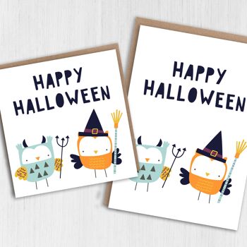 Carte d'Halloween - Truc ou traiteur de hibou 1