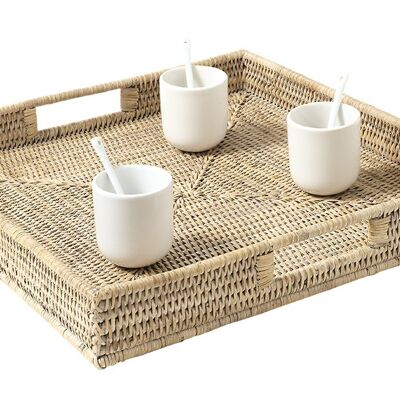 Toba square tray in white limed rattan