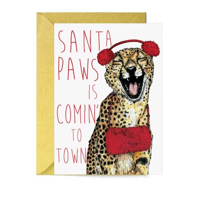 Caroling Cats 'Santa Paws' Cheetah Christmas Card