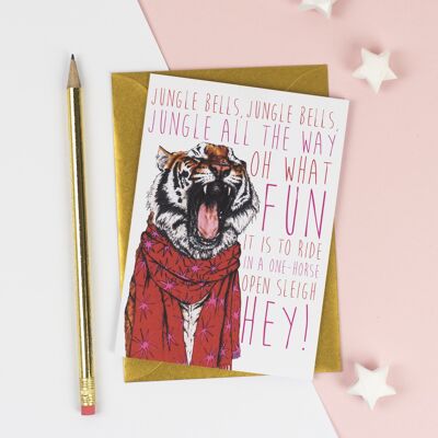 Caroling Cats Tiger Christmas Card