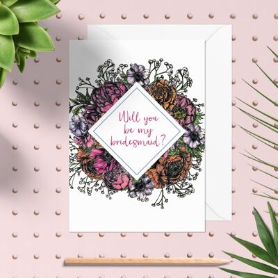 Meadow Floral Be My Bridesmaid Card