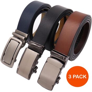 10 pièces ceintures automatiques - Cuir - noir, marron et bleu 3
