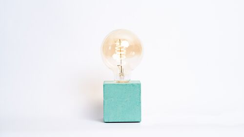 Lampe cube béton turquoise
