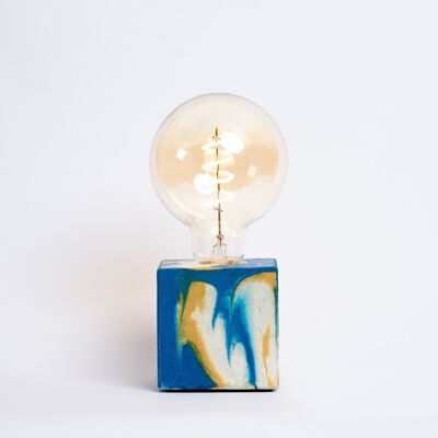 YELLOW AND BLUE TIE & DYE CONCRETE LAMP
