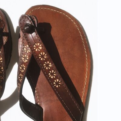 Leather Flip Flops with Flower Design