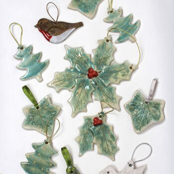 Décoration de sapin de Noël en céramique faite à la main de lierre vert 9