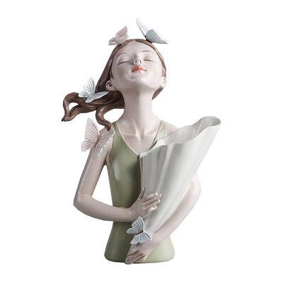 Vaso - Vaso per fiori Lucie - Verde - Statuetta in resina - Accessori decorativi
