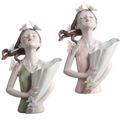 Vaso - Vaso per fiori Lucie - Set - Statuetta in resina - Accenti decorativi