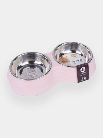 Gamelle double TWINOO pour chat - Rose 1
