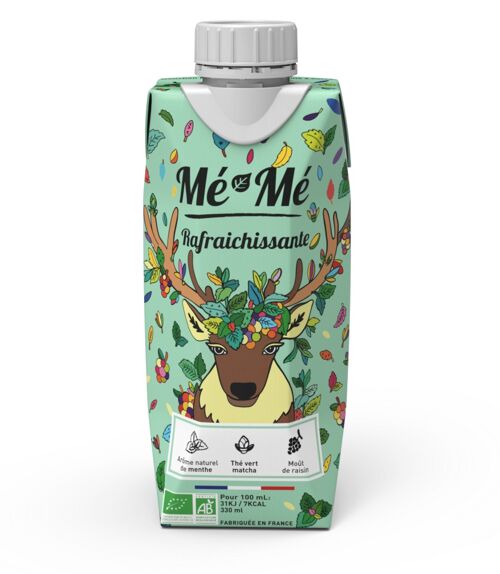 Thé Glacé Mé-Mé Rafraichissante  - Menthe & Thé Vert Matcha 33cl - Bio - Français - Sans sucre raffiné