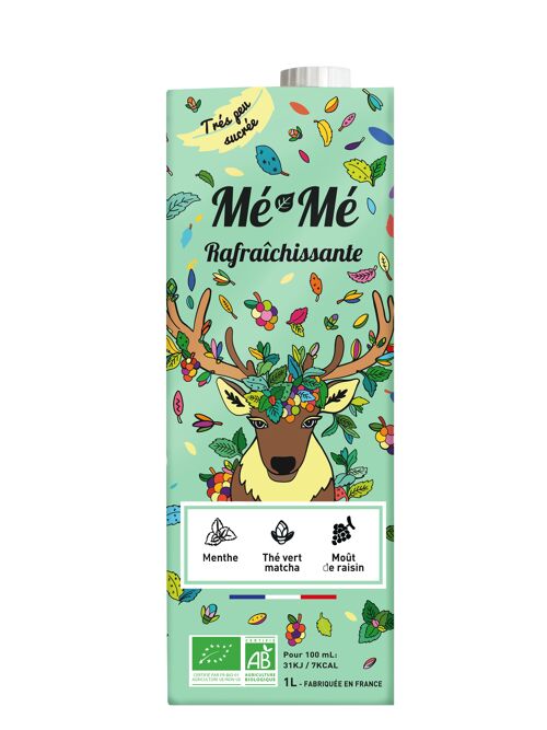 Thé Glacé Mé-Mé Rafraichissante - Thé Vert Matcha & Menthe 1L - Bio - Français - Sans sucre raffiné