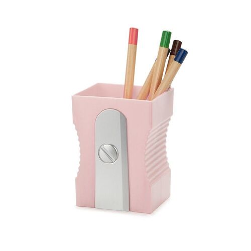 Pot à crayons- Pen holder-Portalápices-Schreibutensilienbehäleter, Sharpener pink