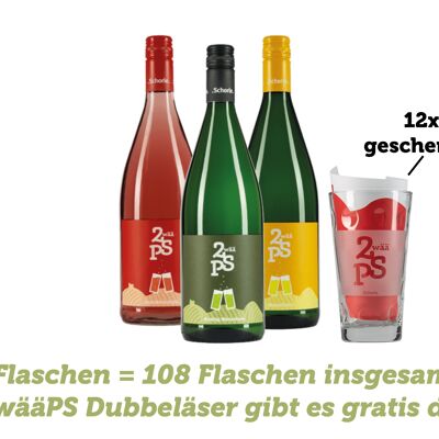 ZwääPS starter package - 108 liter bottles of wine spritzer + 12 glasses for free!