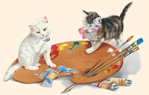 Carte postale chats peinture