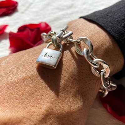 Silver Chain Bracelet Men, Love Bracelet, Love Charm, Lock Bracelet, Men Bracelet, Gift for Him, Made in Greece by Christina Christi.