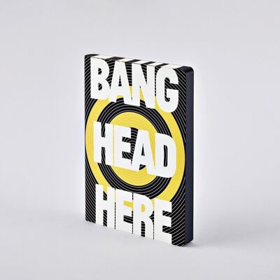Bang Head Here - Graphique L | carnet nuuna A5+ | Grille de points de 3,5 mm | Papier premium 120 g | cuir noir | produit durablement en Allemagne