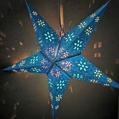 Paper star azure 5 points with glitter