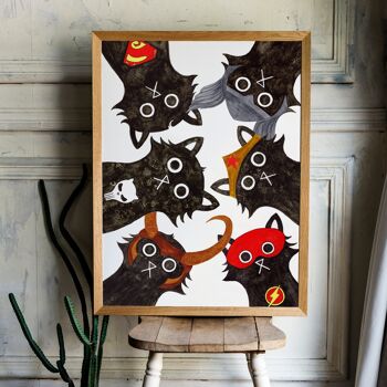 Super Cats Unite Wall Art Print A4 et A3 2