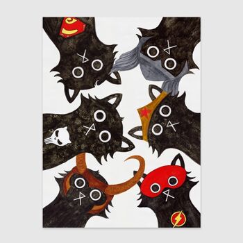 Super Cats Unite Wall Art Print A4 et A3 3