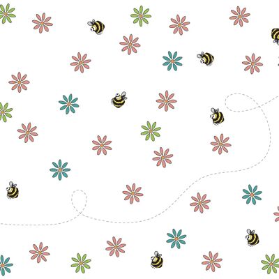 Cute Bumble Bee and Flower Wrapping Paper with FREE GIFT TAG